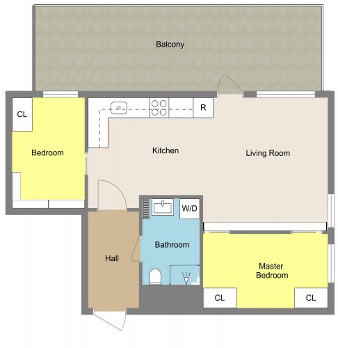 2 Bedroom Floor Plan With Large Balcony