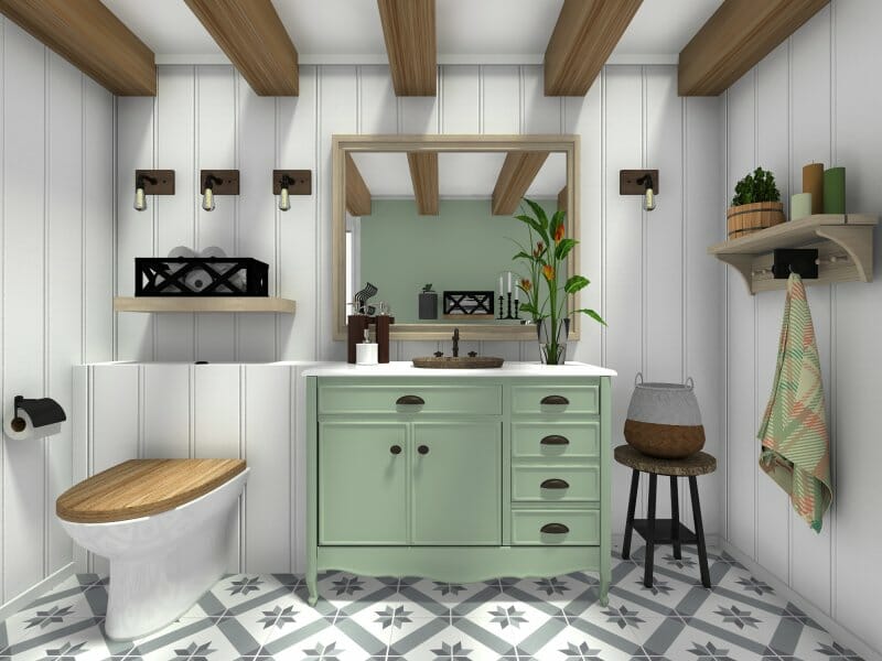 Farmhouse bathroom style green vanity