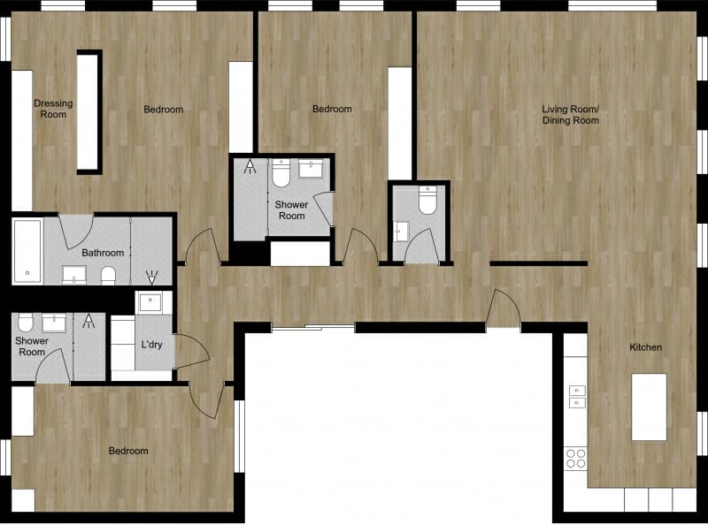 2D floor plan with materials