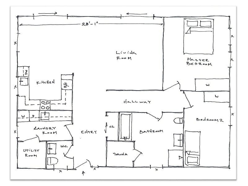 Hand-drawn blueprint on paper