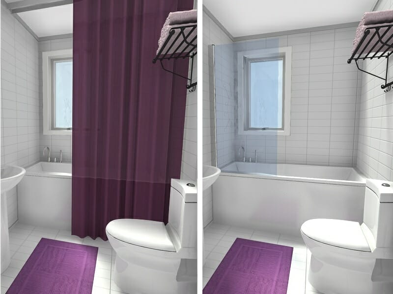 RoomSketcher Small Bathroom Ideas Shower Curtain Frameless Glass Tub Panel Before After