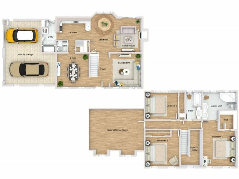 Two story house plan 3d