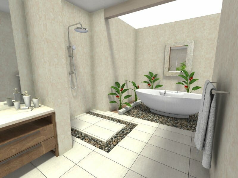 Zen bathroom with freestanding bathroom