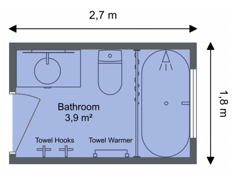 Compact bathroom 2D floor plan